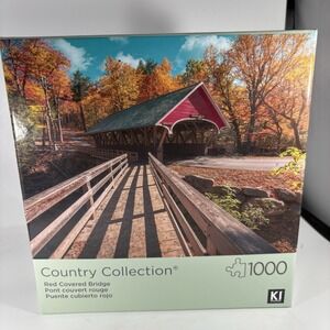 KI Puzzle 1000 Pieces Country Collection Jigsaw Puzzle Red Covered Bridge Road
